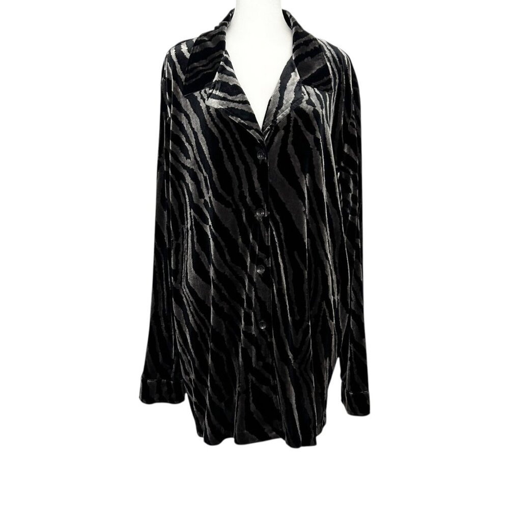 Sag Harbor Vintage Black Gray Zebra Print Velvet Goth Blouse‎ Topper Jacket (3X)